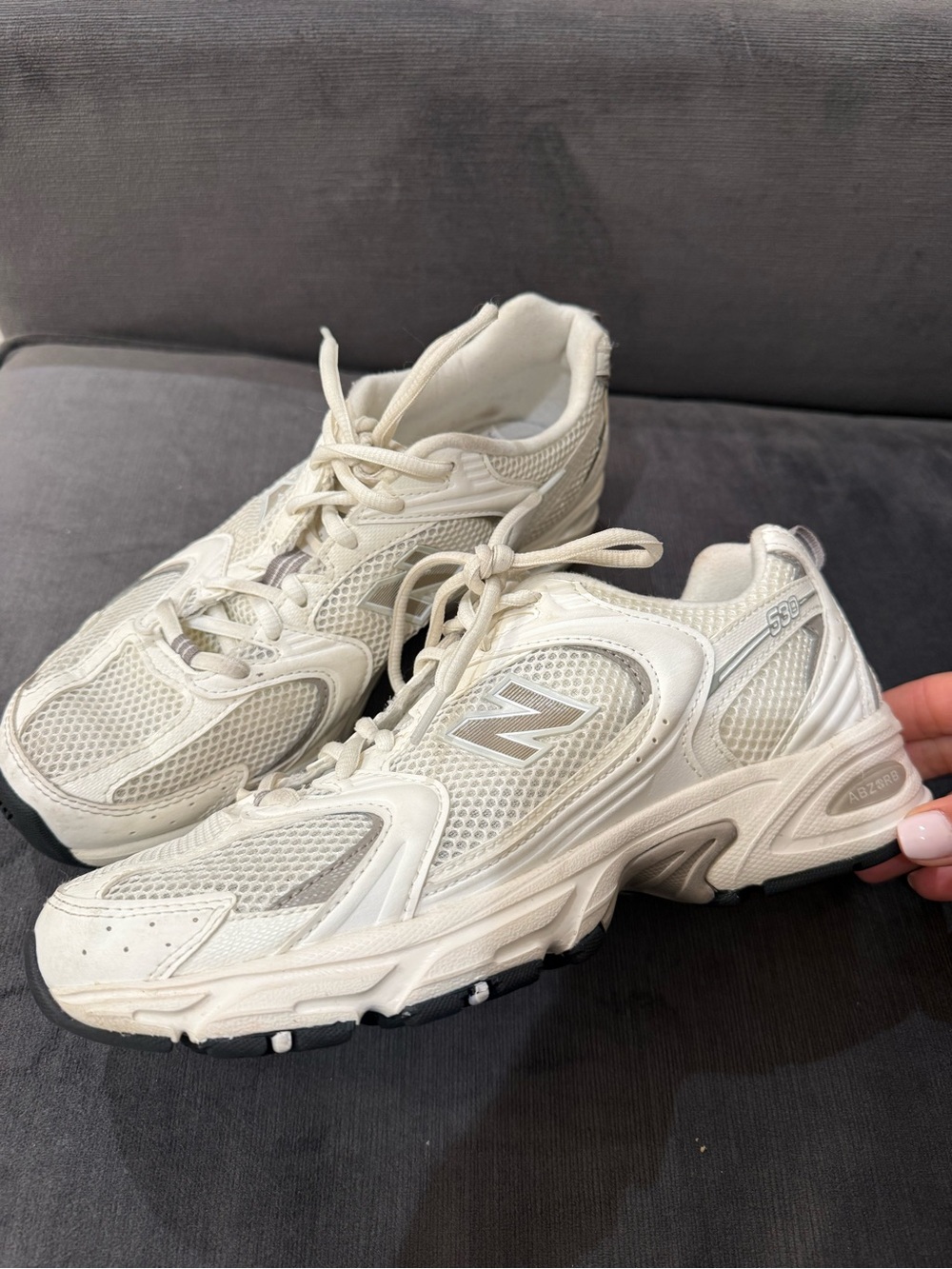 New Balance Women's White/Cream Mesh Athletic Sneakers